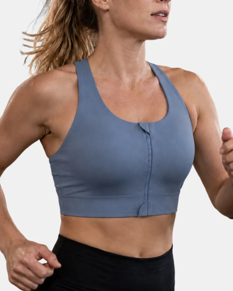 Seamless Zipper Sports Bra with High Support
