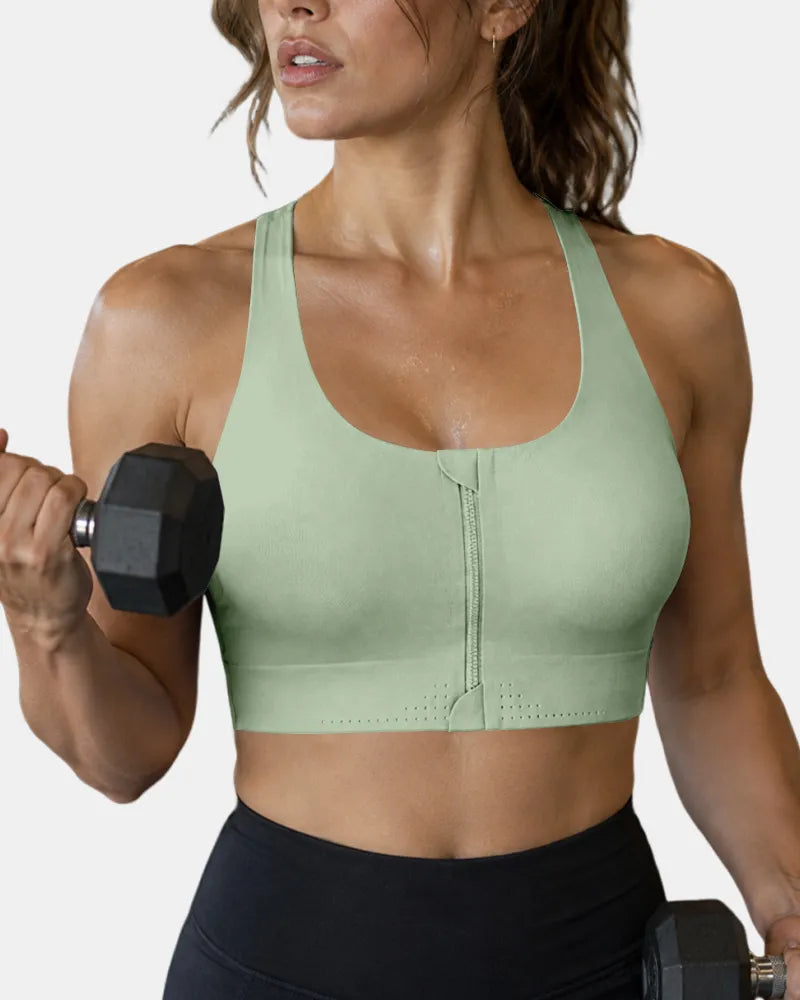Seamless Zipper Sports Bra with High Support