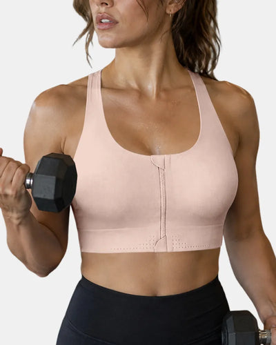 Seamless Zipper Sports Bra with High Support