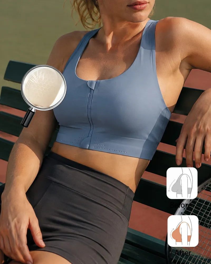 Seamless Zipper Sports Bra with High Support