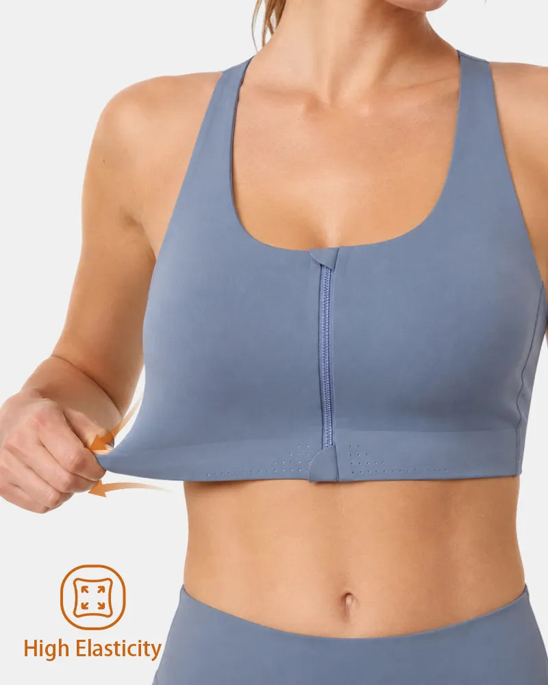 Seamless Zipper Sports Bra with High Support