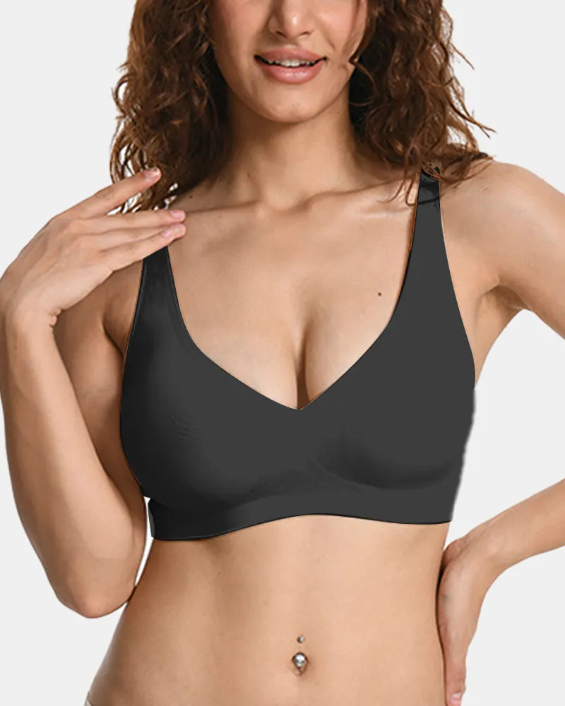 Women's V-Neck Jelly Bra Back Clasp - Black - Soft Intention-1