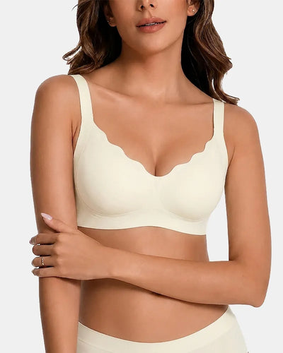 Women's V-Neck Scalloped Wireless Bra - Beige - Soft Intention-1
