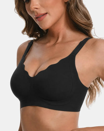 Women's V-Neck Scalloped Wireless Bra - Black - Soft Intention-2