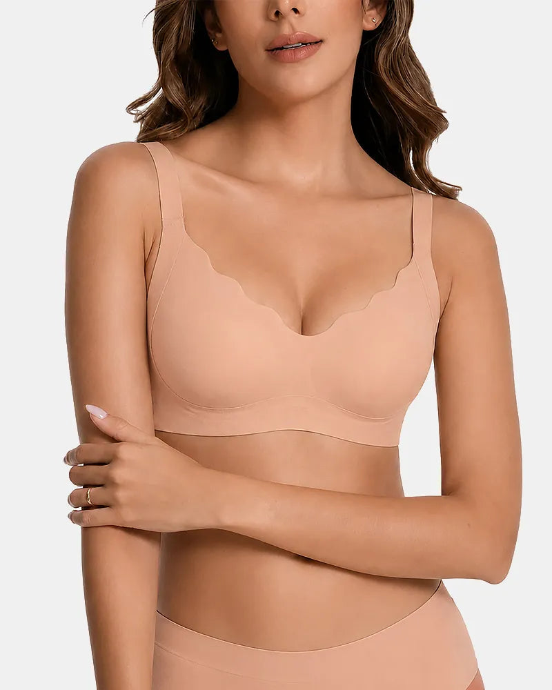 Women's V-Neck Scalloped Wireless Bra - Pink - Soft Intention-1