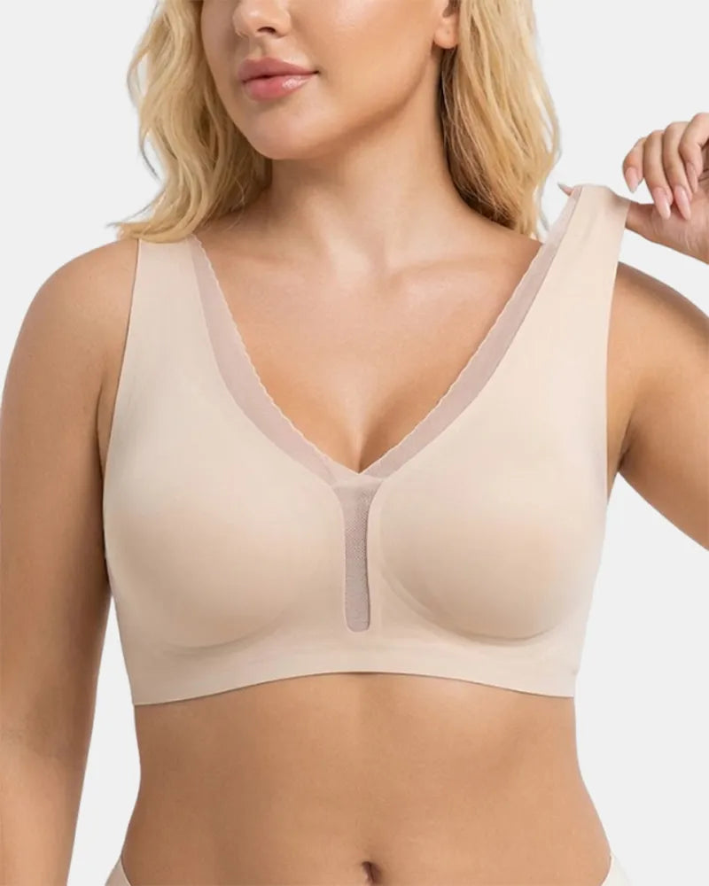 Wirefree Full Coverage V Neck Bra with Back Smoothing Support
