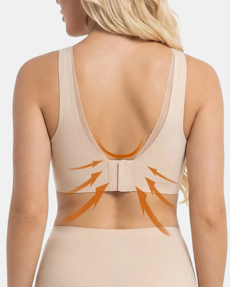 Wirefree Full Coverage V Neck Bra with Back Smoothing Support