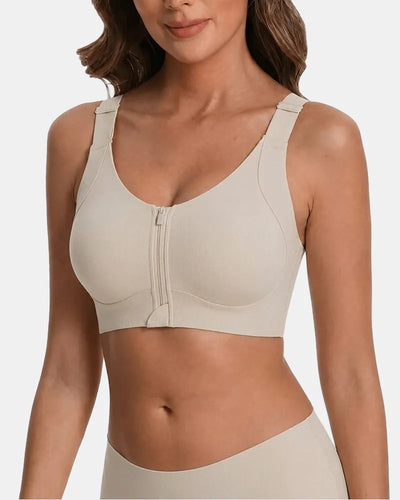Women's Wireless Front Zipper Bra - Dark Nude - Soft Intention-1