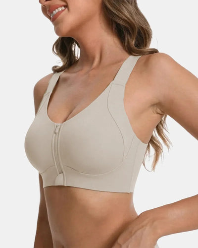 Women's Wireless Front Zipper Bra - Dark Nude - Soft Intention-2