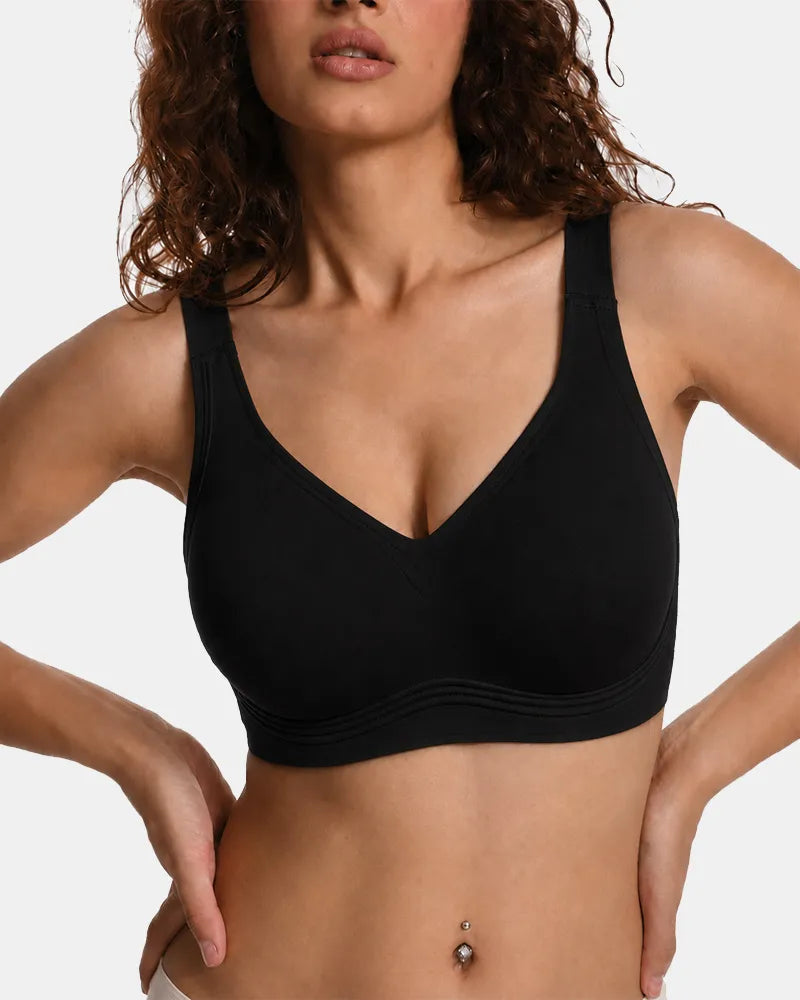 Women's Wireless Full Coverage Seamless W-Shaped Jelly Strap Bra - Black - Soft Intention-1