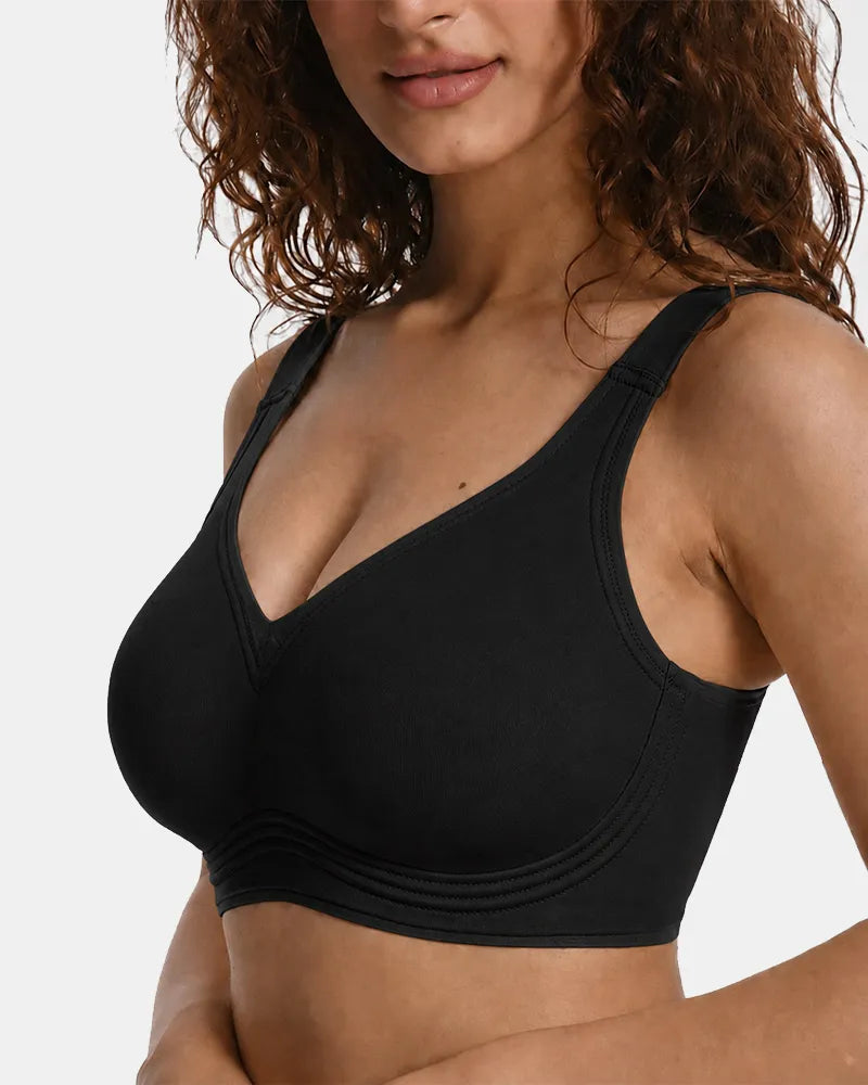 Women's Wireless Full Coverage Seamless W-Shaped Jelly Strap Bra - Black - Soft Intention-3