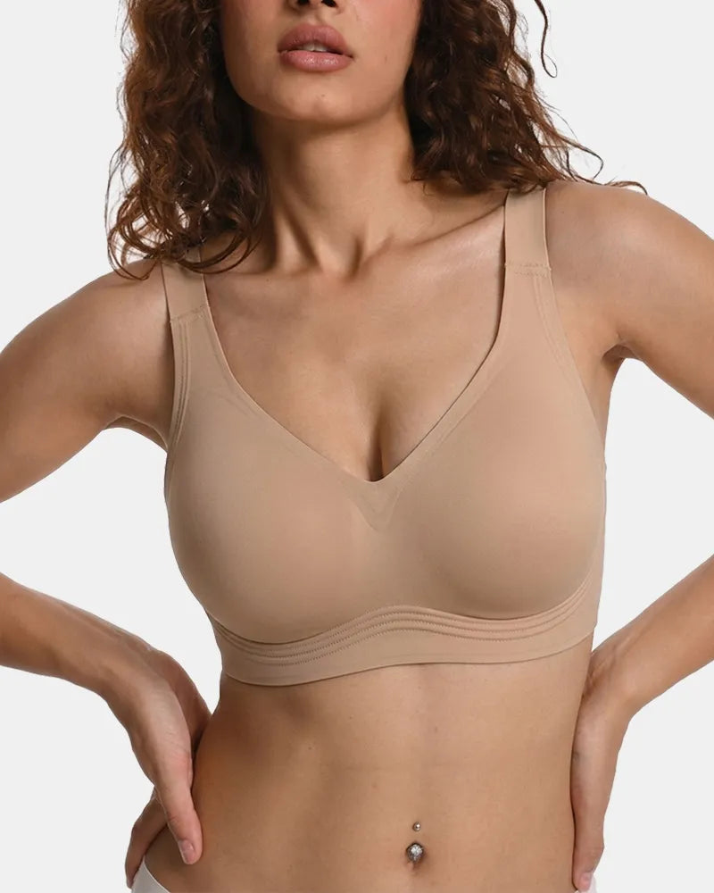 Women's Wireless Full Coverage Seamless W-Shaped Jelly Strap Bra - Light Nude - Soft Intention-4