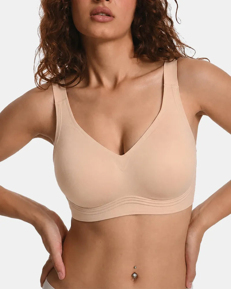Women's Wireless Full Coverage Seamless W-Shaped Jelly Strap Bra - Pink Nude - Soft Intention-1